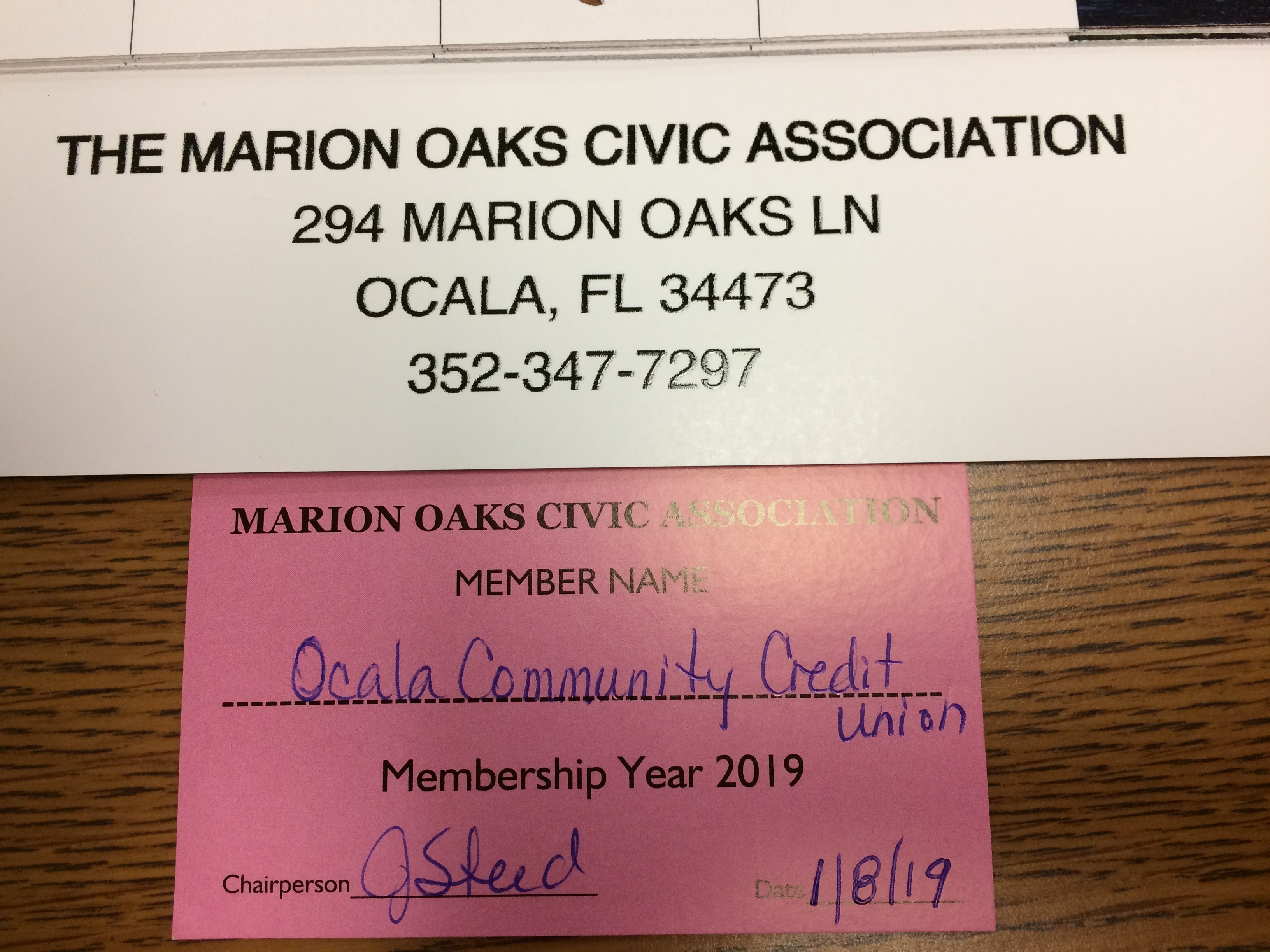 01-08-2018 The Marion Oaks Civic Association - OCCU Member