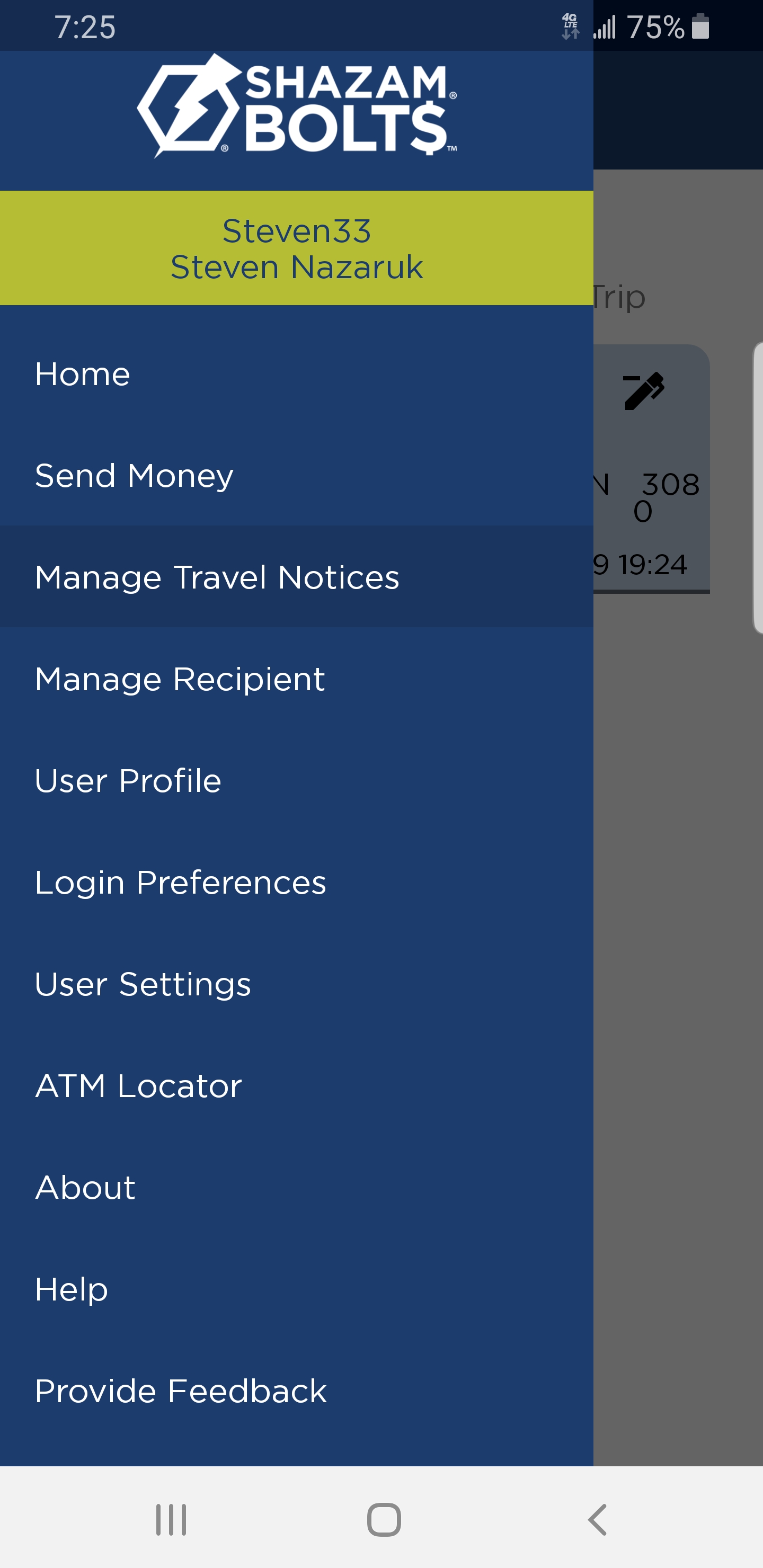 Screenshot_SHAZAM BOLT$ App - Manage Travel Notices