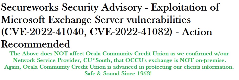 09-30-2022 Secureworks Security Advisory - OCCU is Safe!