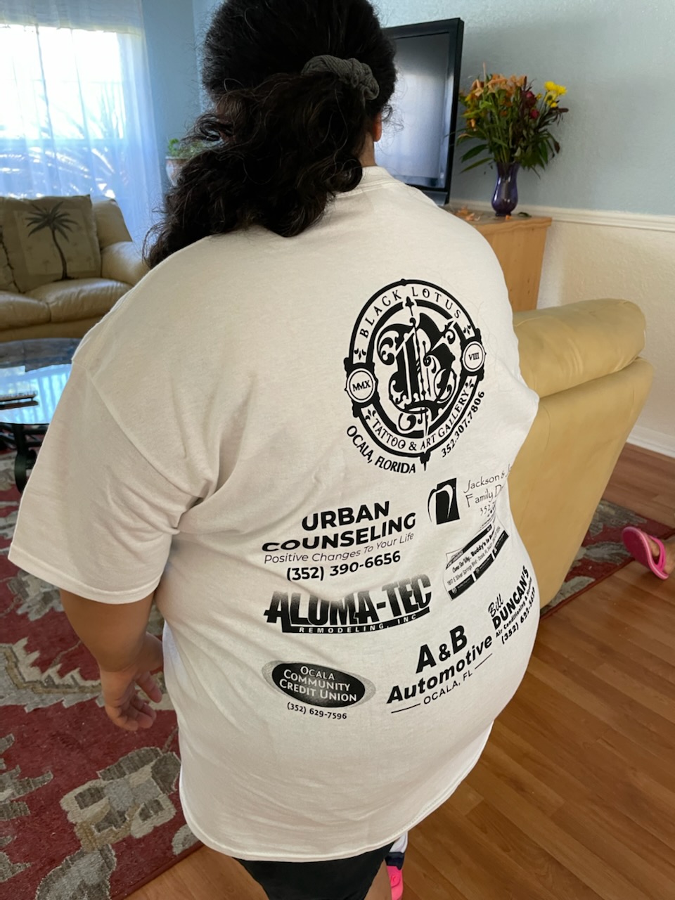 Christine Valderrama wearing OCCU Sponsored Shirt=Back