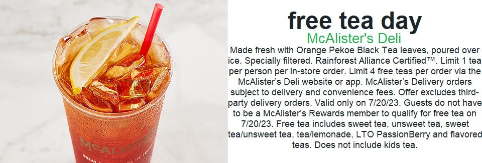 07-20-2023 Free Tea Day - McAlister's Deli